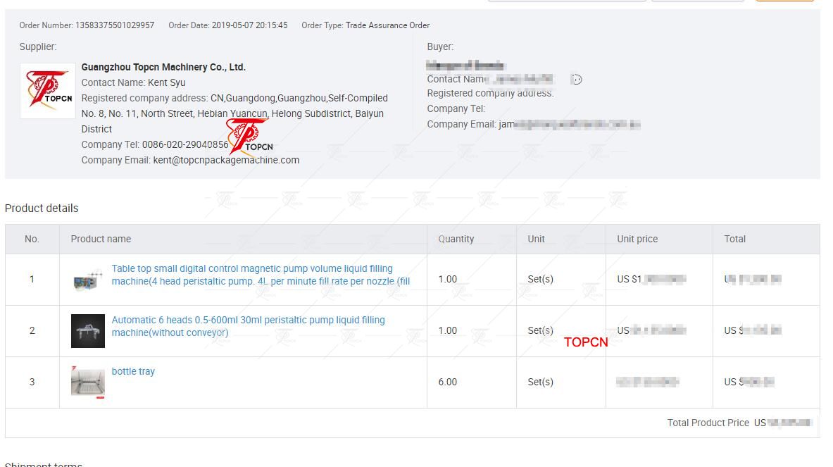 USA Customer ordered 4 nozzles 4L volume peristaltic pump bottle liquid filling machine