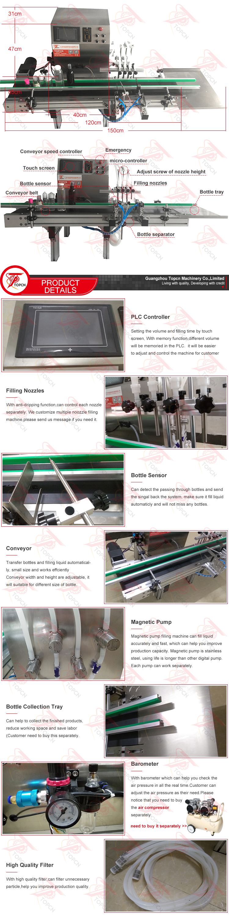 PLC Control desktop 4 filling nozzles fluid peristaltic pump filling machine