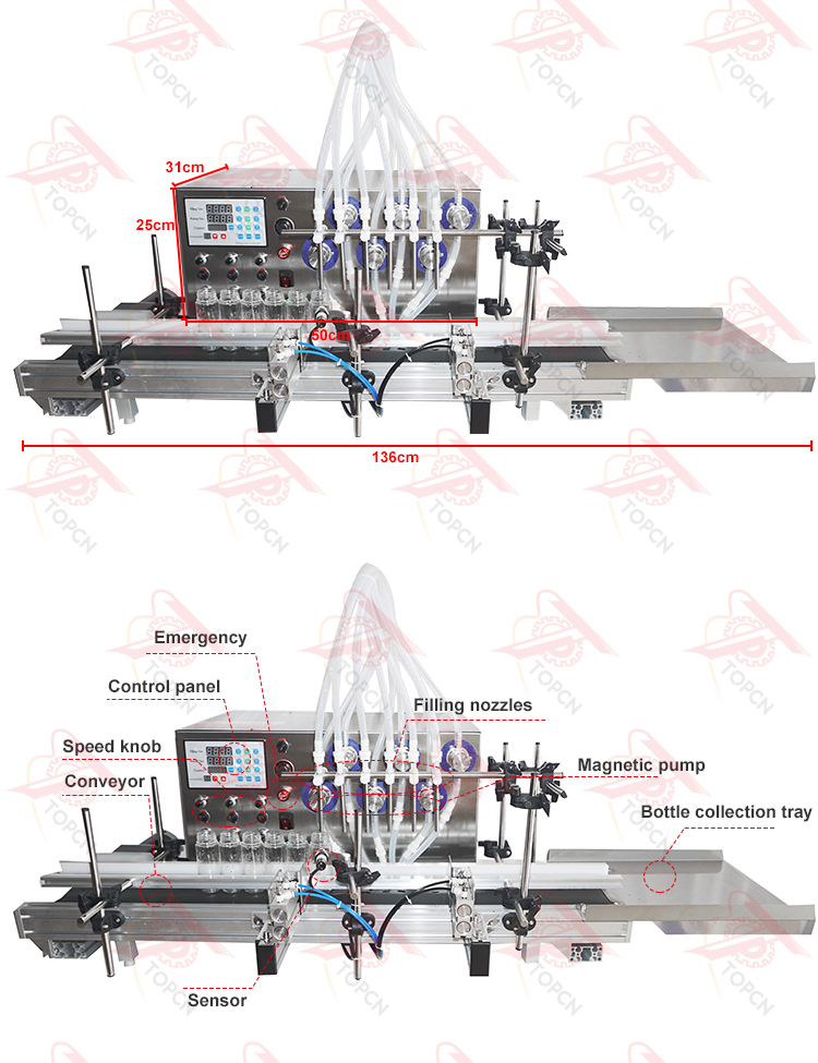 TAFM-607A  Desktop 6 Heads Magnetic Pump Liquid Filling Machine