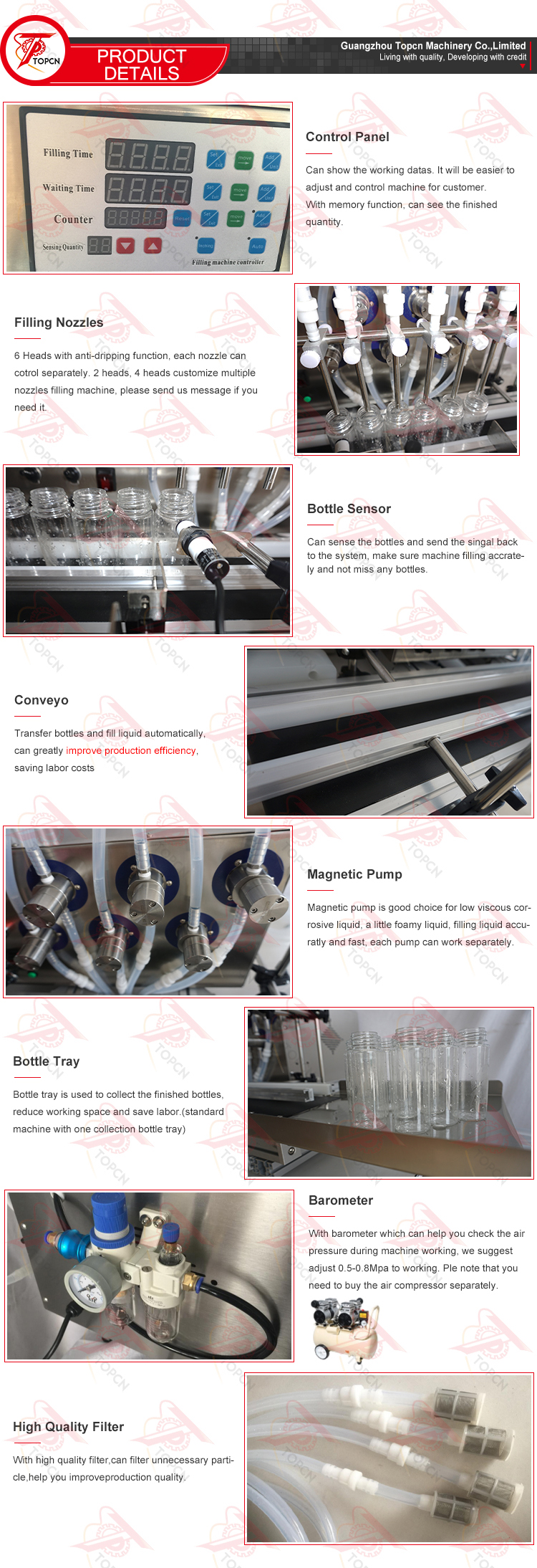 TAFM-607A  Desktop 6 Heads Magnetic Pump Liquid Filling Machine