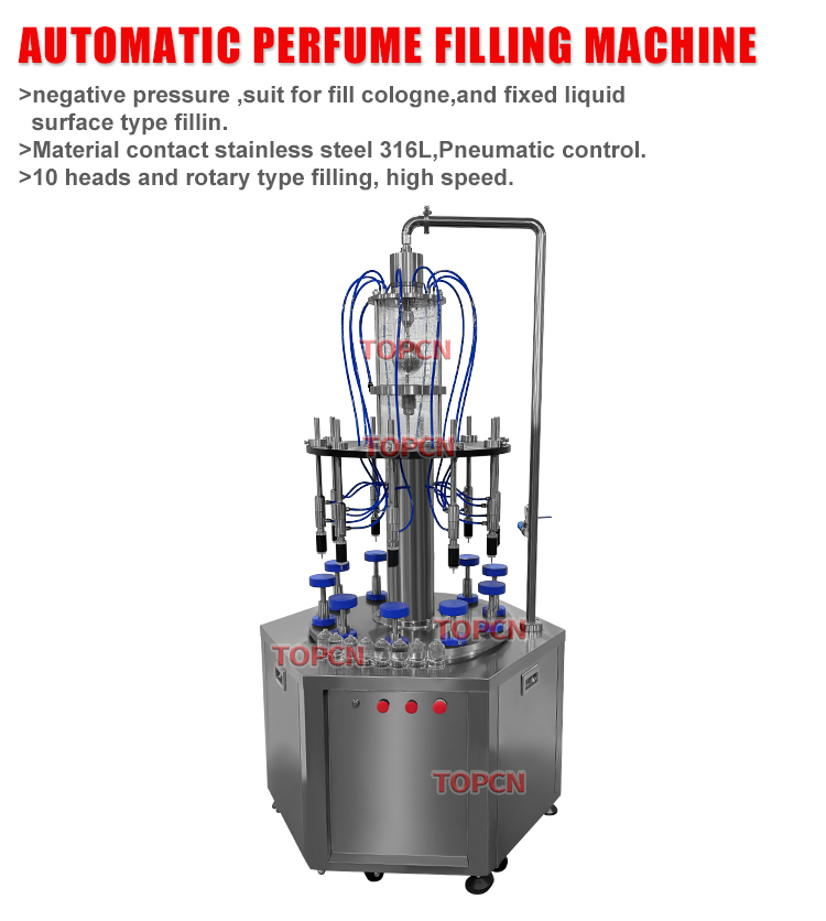 Pneumatic 10 Heads Perfume Jar Filling and Bottle Crimping Machine 30-100ml Small Vial Perfume Filler Machine
