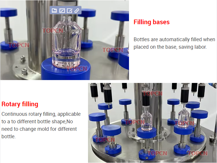 Pneumatic 10 Heads Perfume Jar Filling and Bottle Crimping Machine 30-100ml Small Vial Perfume Filler Machine
