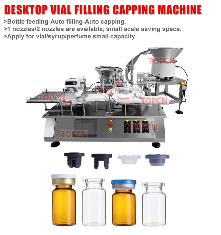 Full Automatic Desktop Peristaltic Pump Small Volume Liquid Glass Vial Filling Stopper Crimping  Capping Machine