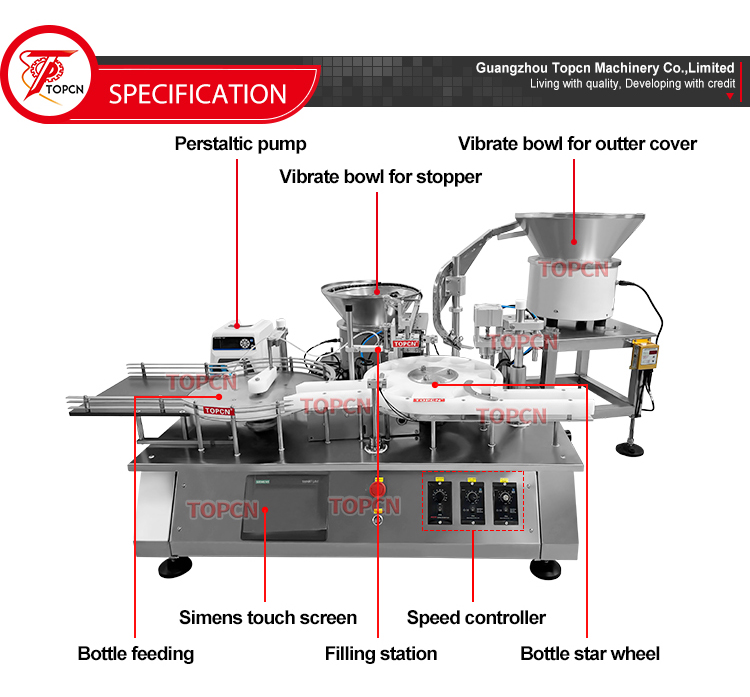 Full Automatic Desktop Peristaltic Pump Small Volume Liquid Glass Vial Filling Stopper Crimping  Capping Machine