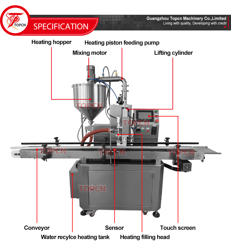 TOPCN Automatic Single Head Petroleum Jelly Vaseline Thick Cream Cosmetic Heating Mixing Filling Machine