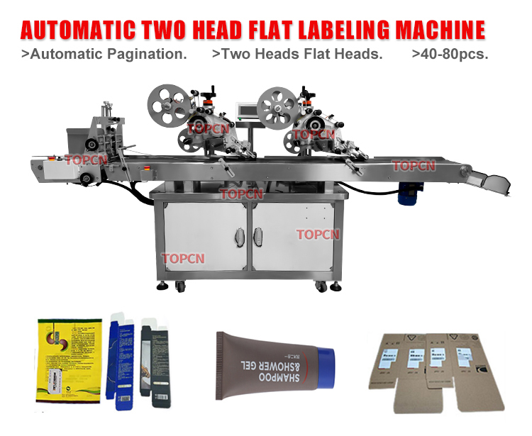 Automatic Two Flat Surface Card Box Plastic Pouch Bag Tube Labeler Sticker Labeling Machine With Paging Machine