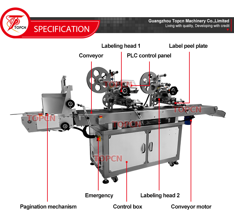 Automatic Two Flat Surface Card Box Plastic Pouch Bag Tube Labeler Sticker Labeling Machine With Paging Machine