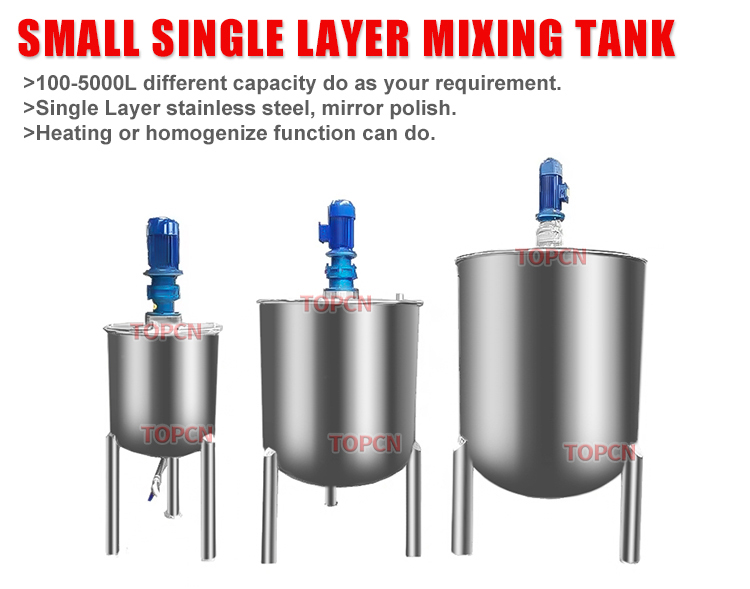 TOPCN SS304/316 Single Layer Juice Milk Mixing Flat/Cone Base Stirrer Mixing Machine