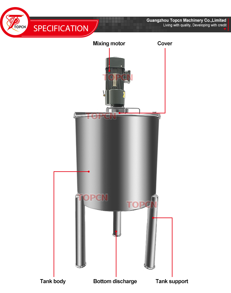TOPCN SS304/316 Single Layer Juice Milk Mixing Flat/Cone Base Stirrer Mixing Machine