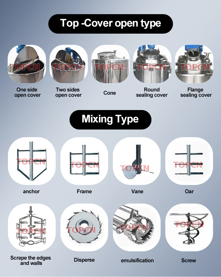 TOPCN SS304/316 Single Layer Juice Milk Mixing Flat/Cone Base Stirrer Mixing Machine