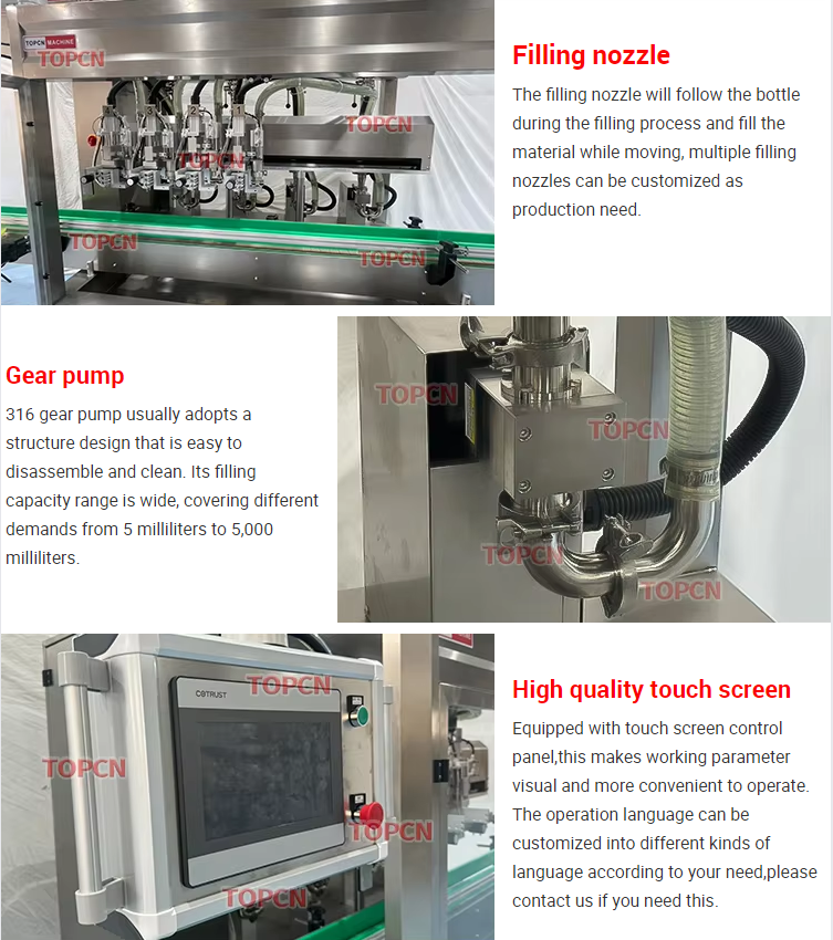 TOPCN Four Heads Engine Oil Tracking Filling Line Skincare Shampoo Detergent Viscous Liquid Paste Tracking Filling Machine