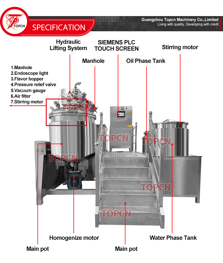 Cosmetic Production Line 100L Vacuum Homogenizer Mixer Machine Cream Making Machine Lotion Production Equipment