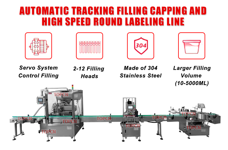 Customized Filling Nozzle High Speed Tracking Filling Machine Round Bottle Filling Capping and Labeling Line