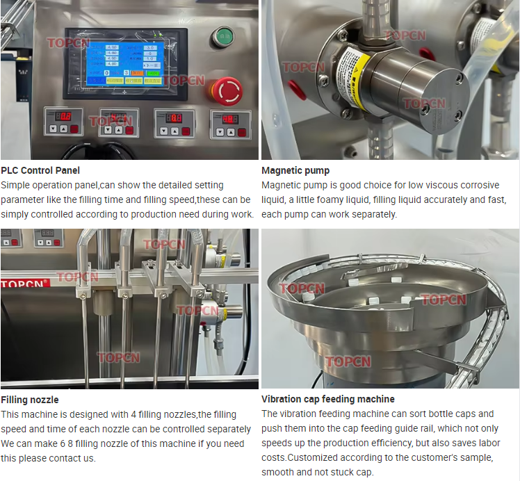 4 Heads Magnetic Pump Chemical Oil Milk Beverage cosmetic Cream Jam Filling Capping and Labeling Machine