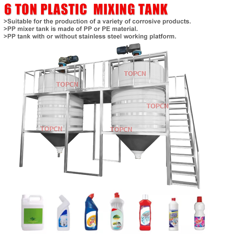 6000 Liter Factory Price Anti Corrosive PP Mixer Anticorrosivo Plastic Blender Machine Acid Chemical Liquid Mixing Tank