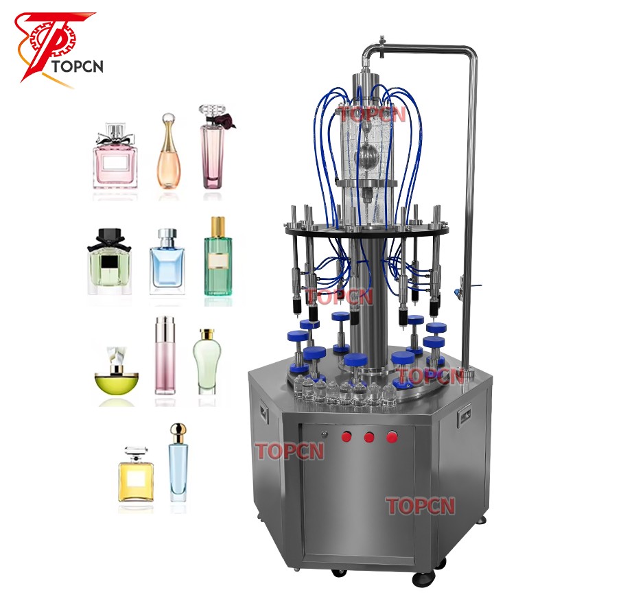 Pneumatic 10 Heads Perfume Jar Filling and Bottle Crimping Machine 30-100ml Small Vial Perfume Filler Machine 