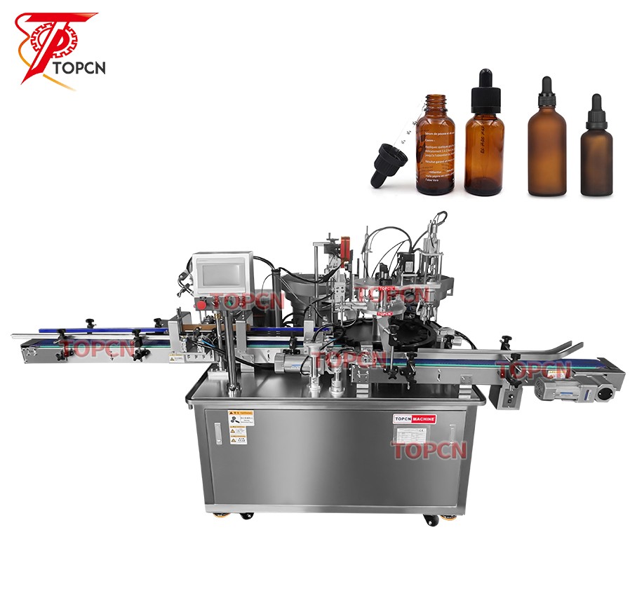 Monoblock Cosmetic Essential Oil Serum Dropper Bottle Automatic Filling Capping and Shrink Sleeve Labeling Production Line 