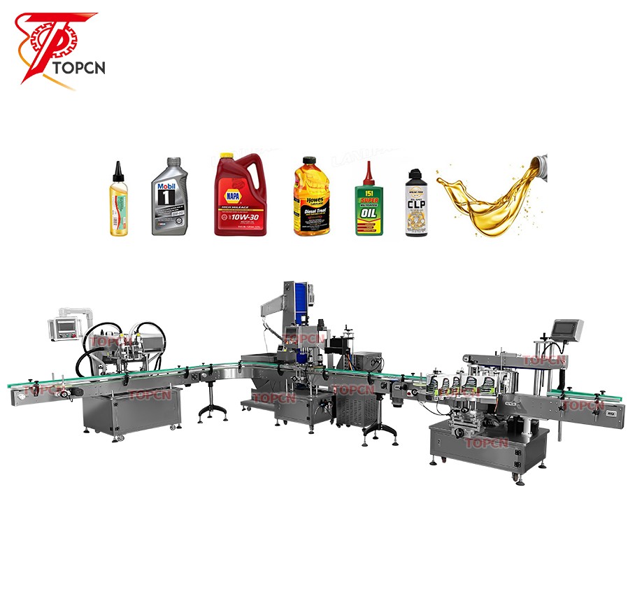   Full Filling Line Lubricant Oil Automatic Engine Oil Filling and Packing Machine Sunflower Oil Production Line Oily Line 
