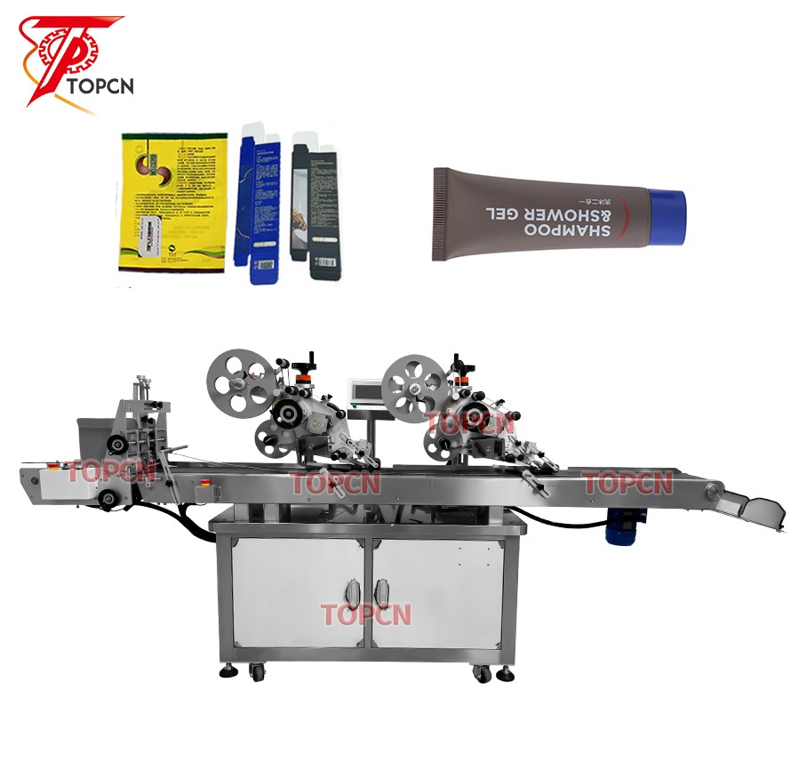 Automatic Two Flat Surface Card Box Plastic Pouch Bag Tube Labeler Sticker Labeling Machine With Paging Machine 