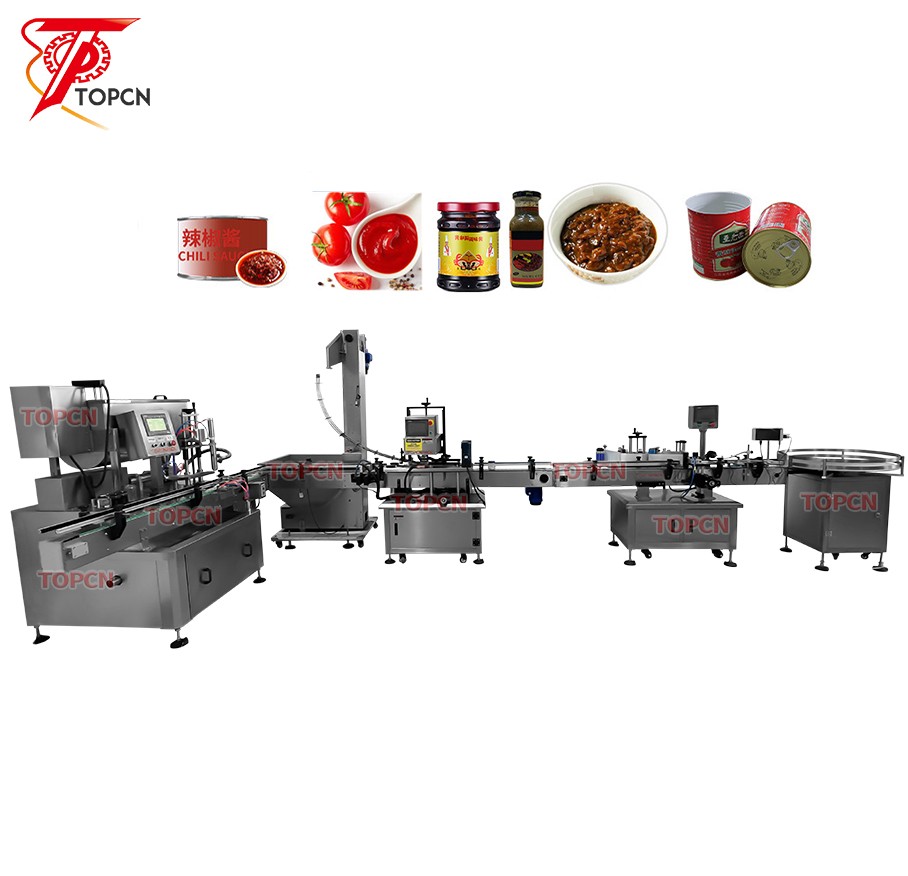 Automatic Chocolate BBQ Tomato Paste Chilli Sauce Ghee Jar Sauce Cooking Filling and Labeing Line Machine 