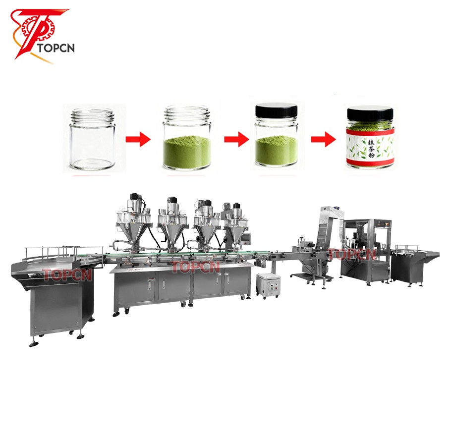 Automatic Industries Chemical Milk Coffee Dry Powder Auger Spics Tea Powder Bottle Filling Capping Labeling Machine 