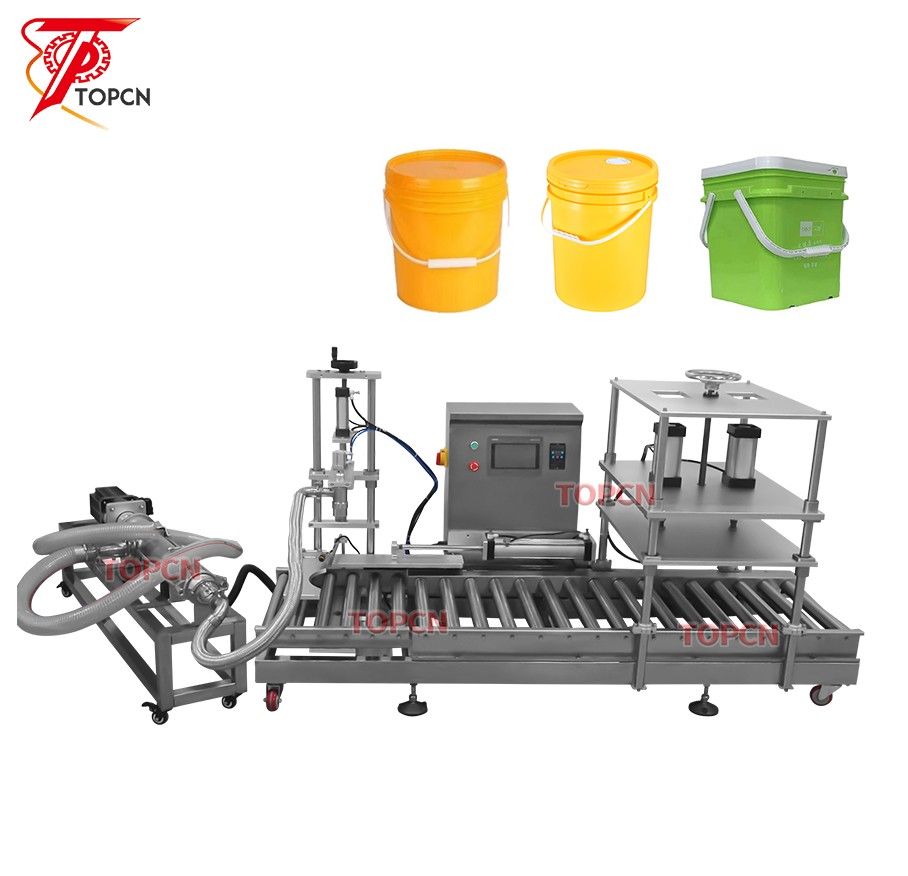 Automatic Drum Chemical Liquid Construction Paints Glass Fiber Chemical Pail Oil Filling Capping Machine 